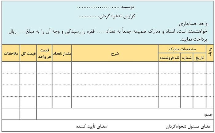 فرم اداری صورتحساب تنخواه‌گردان